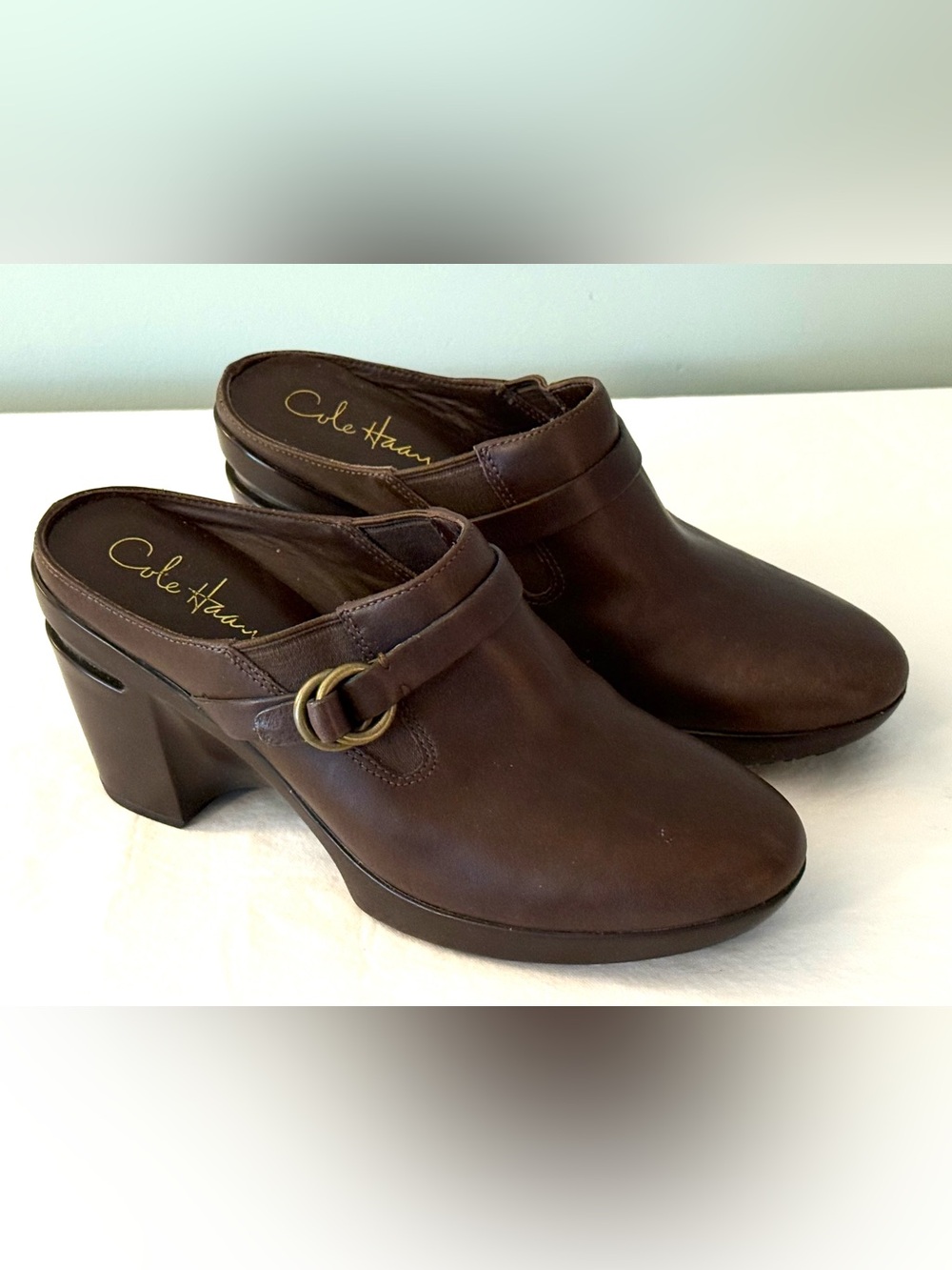 Cole Haan Nike Air Shelly Dark Brown Leather Wedge Mule Clogs - 7.5B - Worn Once